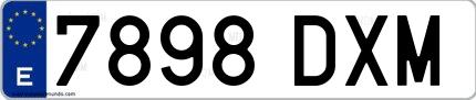 Ejemplo de matrícula española 7898 DXM