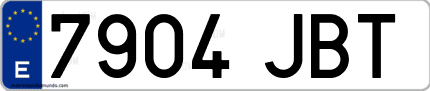 Ejemplo de matrícula de coche ordinaria 7904 JBT