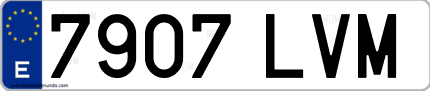 Ejemplo de matrícula de coche ordinaria 7907 LVM