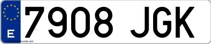 Ejemplo de matrícula española 7908 JGK