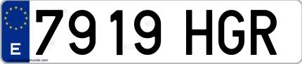 Ejemplo de matrícula española 7919 HGR