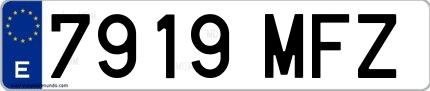 Ejemplo de matrícula española 7919 MFZ