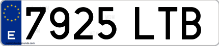 Ejemplo de matrícula de coche ordinaria 7925 LTB