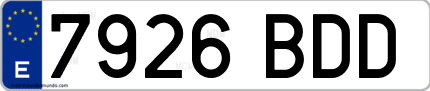 Ejemplo de matrícula de coche ordinaria 7926 BDD