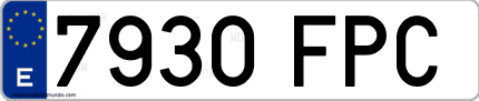 Ejemplo de matrícula de coche ordinaria 7930 FPC