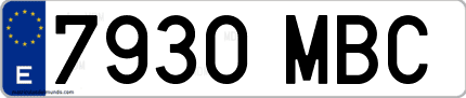 Ejemplo de matrícula de coche ordinaria 7930 MBC