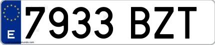Ejemplo de matrícula española 7933 BZT