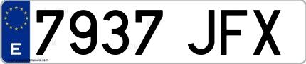 Ejemplo de matrícula española 7937 JFX
