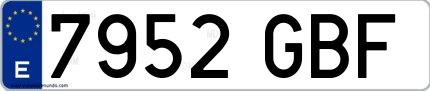 Ejemplo de matrícula española 7952 GBF