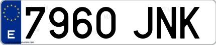 Ejemplo de matrícula española 7960 JNK