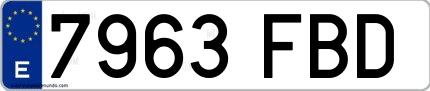 Ejemplo de matrícula española 7963 FBD