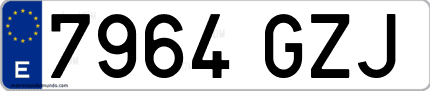 Ejemplo de matrícula de coche ordinaria 7964 GZJ