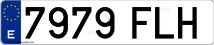 Ejemplo de matrícula de coche ordinaria 7979 FLH