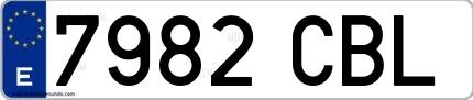 Ejemplo de matrícula de coche ordinaria 7982 CBL