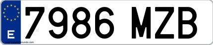 Ejemplo de matrícula española 7986 MZB