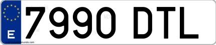 Ejemplo de matrícula de coche ordinaria 7990 DTL