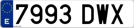 Ejemplo de matrícula española 7993 DWX