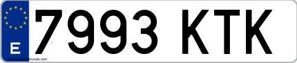 Ejemplo de matrícula española 7993 KTK