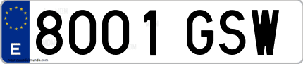 Ejemplo de matrícula de coche ordinaria 8001 GSW