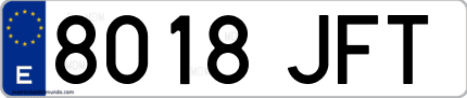 Ejemplo de matrícula de coche ordinaria 8018 JFT