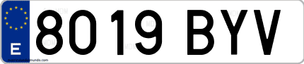 Ejemplo de matrícula de coche ordinaria 8019 BYV