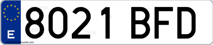 Ejemplo de matrícula de coche ordinaria 8021 BFD