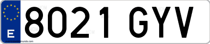 Ejemplo de matrícula de coche ordinaria 8021 GYV