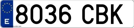 Ejemplo de matrícula española 8036 CBK