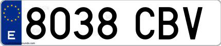 Ejemplo de matrícula española 8038 CBV