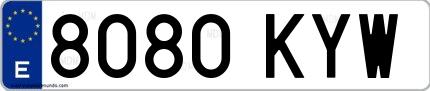 Ejemplo de matrícula española 8080 KYW