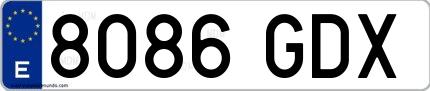 Ejemplo de matrícula española 8086 GDX