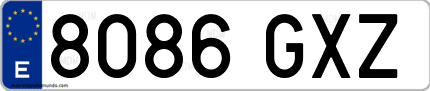 Ejemplo de matrícula de coche ordinaria 8086 GXZ