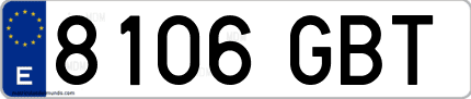 Ejemplo de matrícula de coche ordinaria 8106 GBT