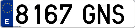 Ejemplo de matrícula de coche ordinaria 8167 GNS