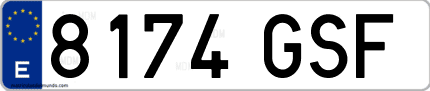 Ejemplo de matrícula de coche ordinaria 8174 GSF