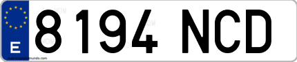Ejemplo de matrícula de coche ordinaria 8194 NCD