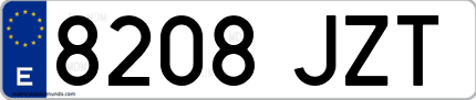 Ejemplo de matrícula de coche ordinaria 8208 JZT