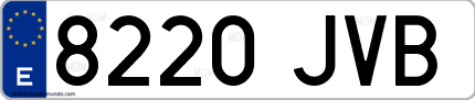 Ejemplo de matrícula de coche ordinaria 8220 JVB