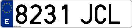 Ejemplo de matrícula de coche ordinaria 8231 JCL