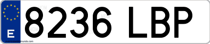 Ejemplo de matrícula de coche ordinaria 8236 LBP