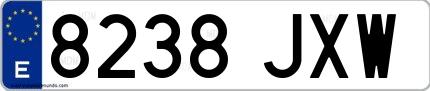 Ejemplo de matrícula española 8238 JXW
