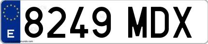 Ejemplo de matrícula de coche ordinaria 8249 MDX