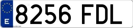 Ejemplo de matrícula de coche ordinaria 8256 FDL