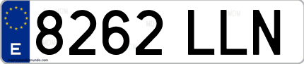 Ejemplo de matrícula de coche ordinaria 8262 LLN