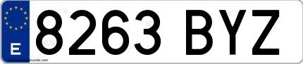Ejemplo de matrícula española 8263 BYZ