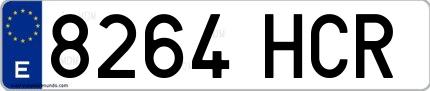 Ejemplo de matrícula española 8264 HCR