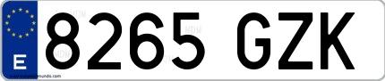 Ejemplo de matrícula española 8265 GZK