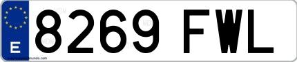Ejemplo de matrícula española 8269 FWL