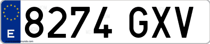 Ejemplo de matrícula de coche ordinaria 8274 GXV