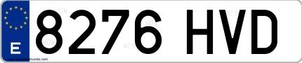 Ejemplo de matrícula española 8276 HVD